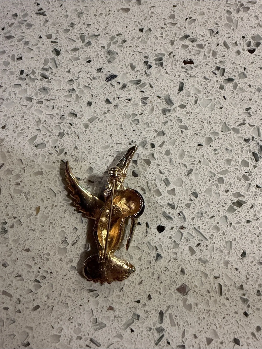 Gold-Tone Black Enamel Hummingbird Brooch